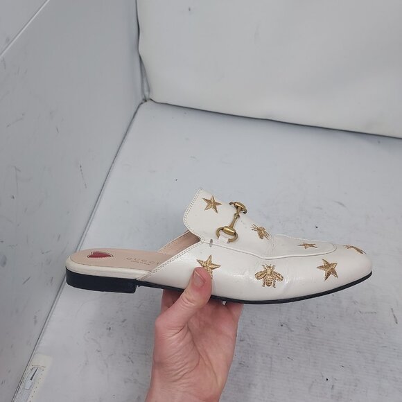 GUCCI Princetown Embroidered Bees Stars White Toe Horsebit Mule - Picture 8 of 13